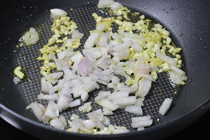 addition of chopped onions for schezwan fried rice recipe