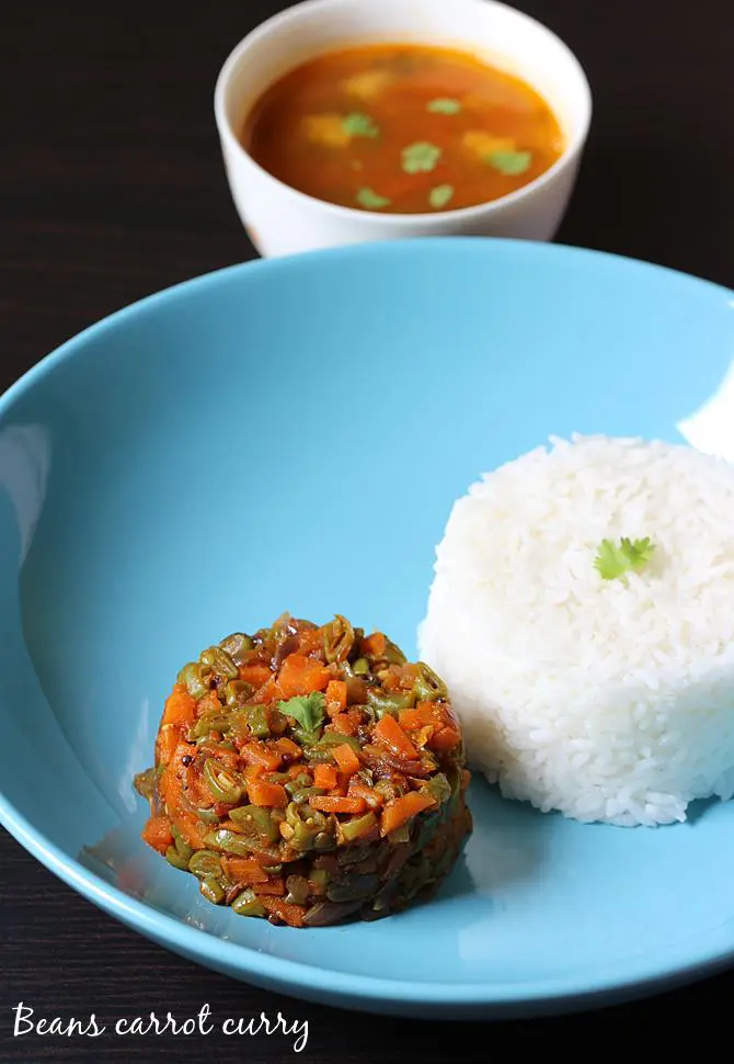 healthy carrot beans curry served with rice