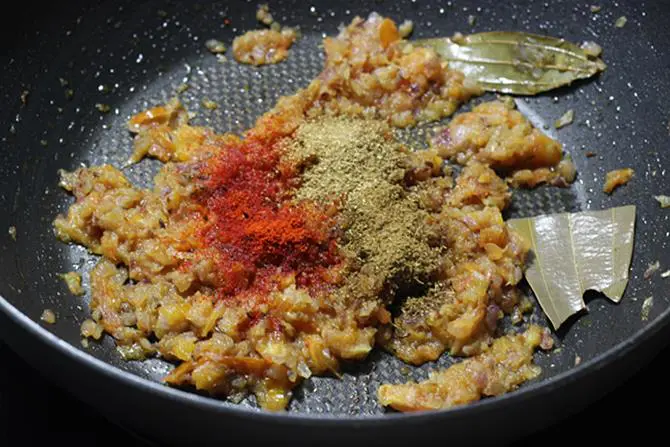 Add turmeric, chili powder and garam masala