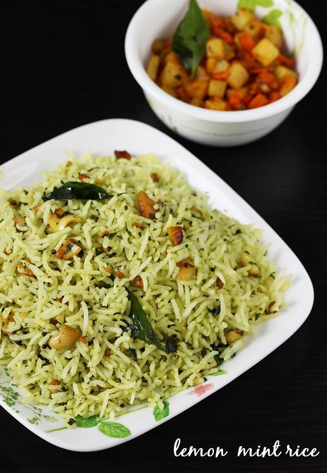 Lemon pudina rice recipe Lemon mint rice recipe in south Indian style