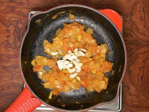 frying onion tomaotes till mushy for matar paneer