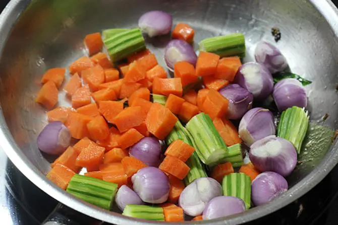 Add shallots, carrots, beans and drumsticks