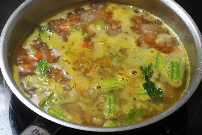 cooking veggies until soft in sambar rice recipe