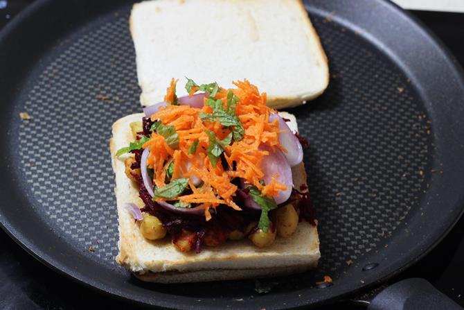 addition of veggies for chana sandwich recipe