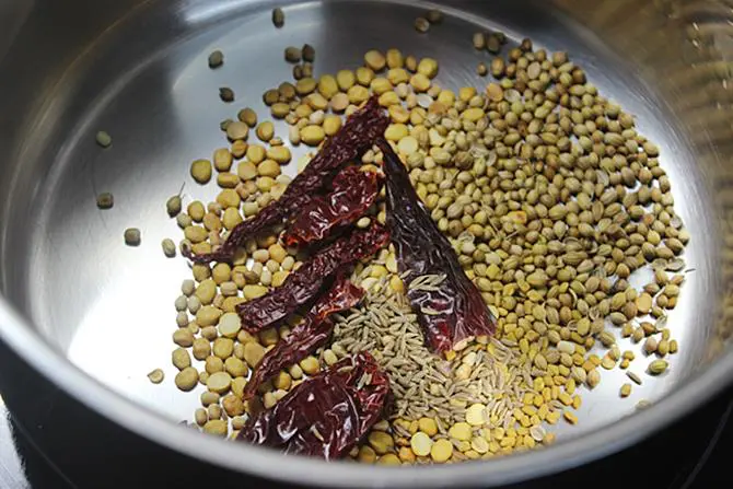 roasting coriander seeds for sambar powder
