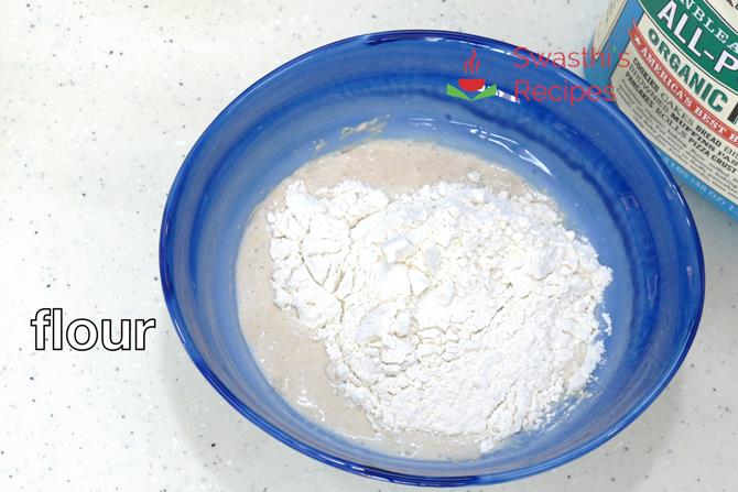 addition of flour to make pizza dough