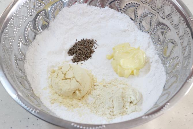 addition of ingredients to a bowl