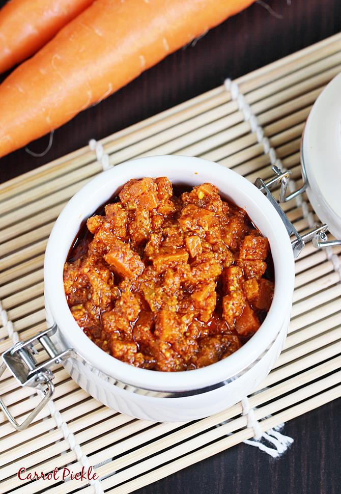 Carrot pickle recipe   Gajar ka achar   Swasthi s Recipes - 87