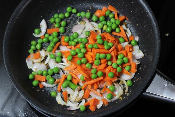 sauteing veggies for masala oats recipe