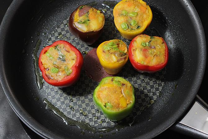 pan fry the stuffed bell peppers