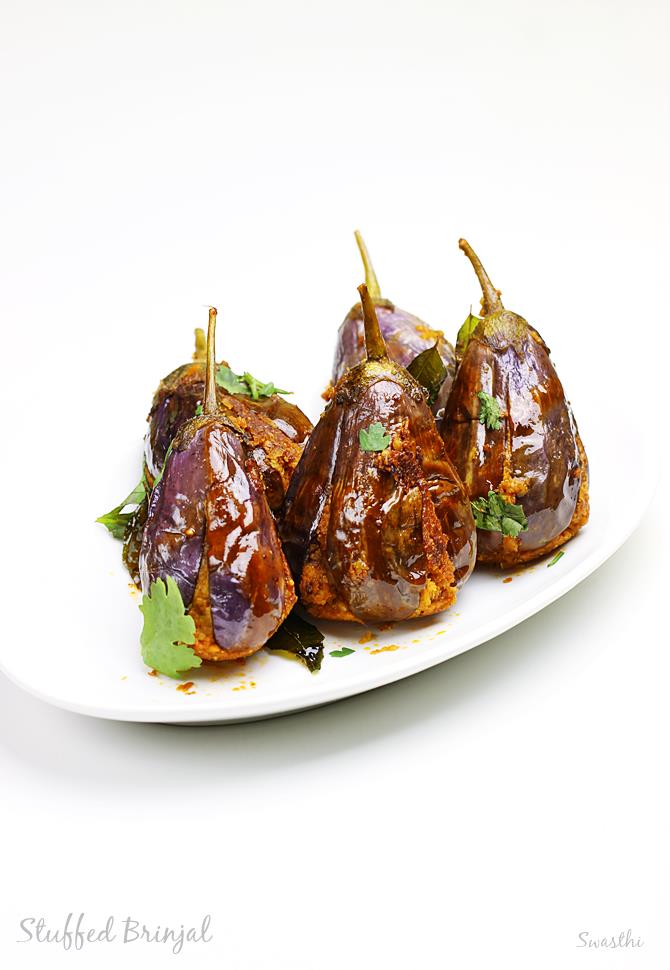 Stuffed Brinjal Fry  Gutti Vankaya Fry    Swasthi s Recipes - 44
