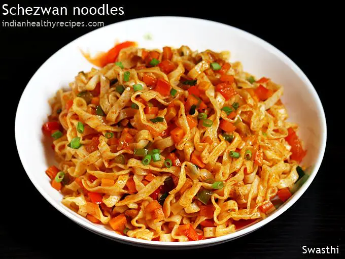 ready to serve schezwan noodles in a plate