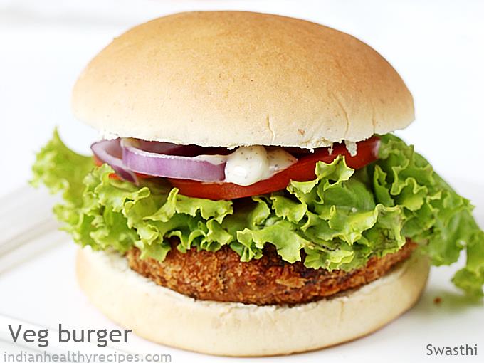 Burger recipe | How to make veggie burger - Swasthi's Recipes