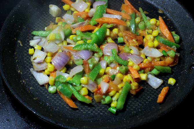 sauteing veggies to make veg sandwich recipe