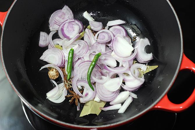 addition of onions chilies for matar pulao recipe
