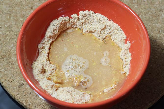 addition of water to make soya pakora recipe