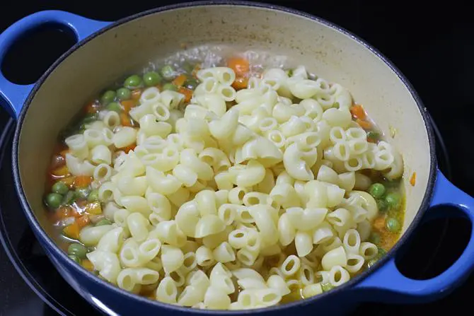 add the cooked pasta and stir