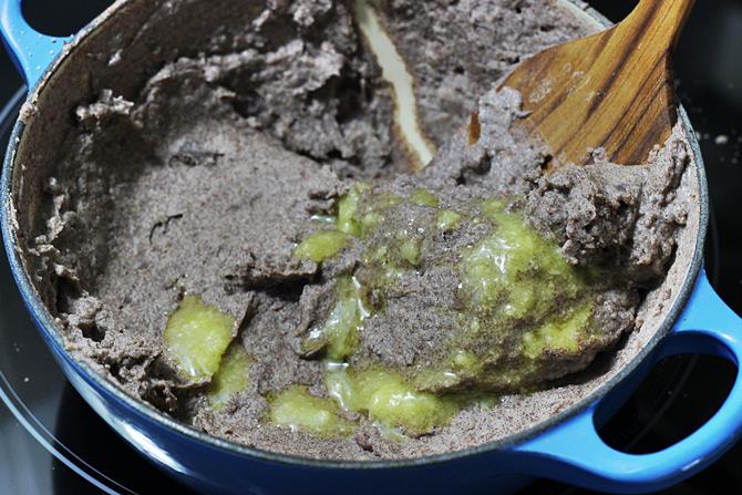 addition of ghee to make ragi halwa recipe