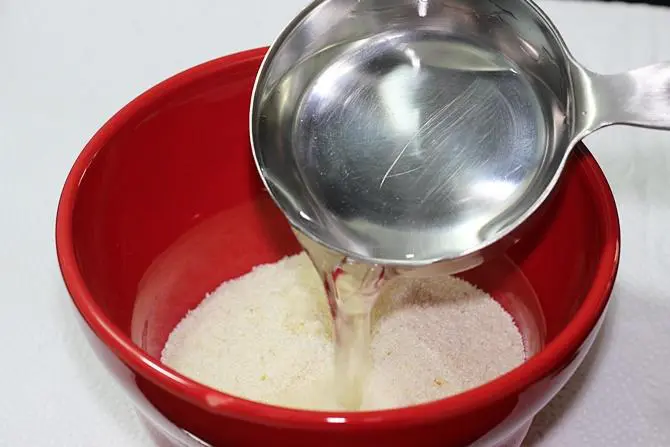 pouring water to make batter