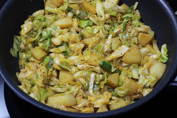Cabbage sabzi   Cabbage potato recipe    Swasthi s Recipes - 87