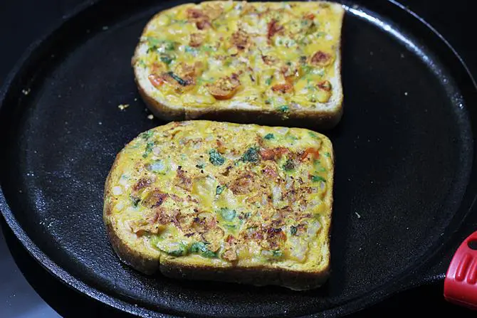 toasting bread on griddle