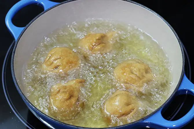 deep frying fried modak