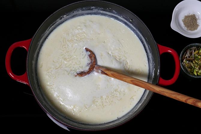 simmering rice with milk until thick