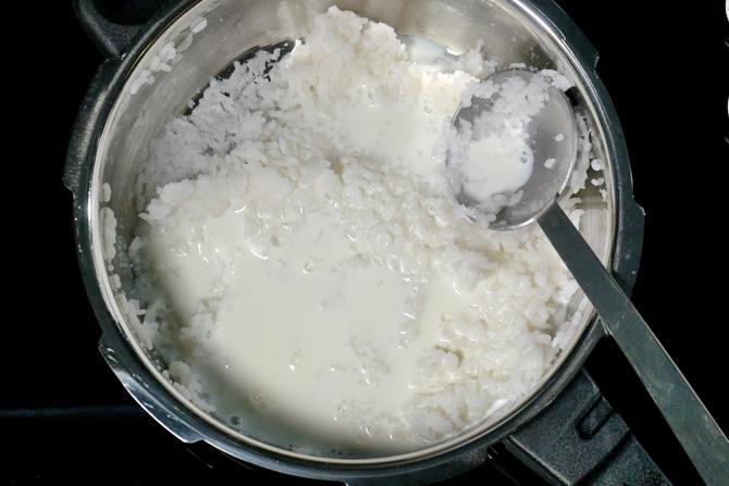 addition of milk to make curd rice