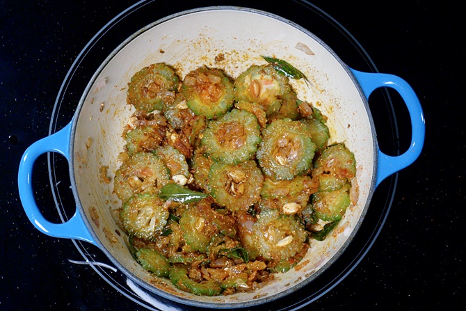 Bitter Gourd Curry   Karela Sabzi Recipe   Swasthi s Recipes - 26