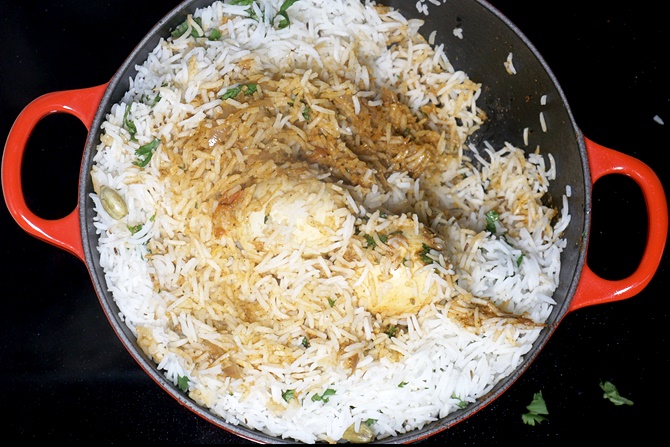 egg roast biryani in layers