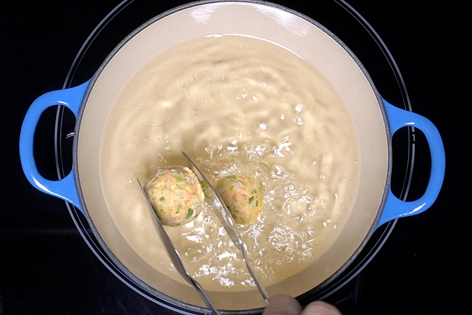 deep frying veg balls to make veg manchurian recipe