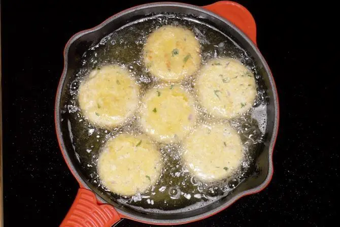 frying dahi kababs