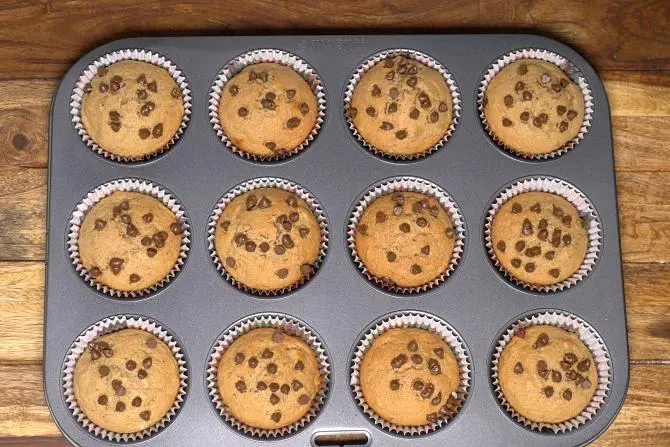 Baked muffins in pan
