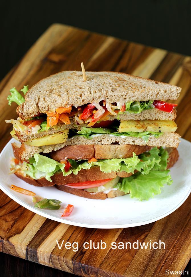 Veg club sandwich recipe |  Vegetarian club sandwich recipe