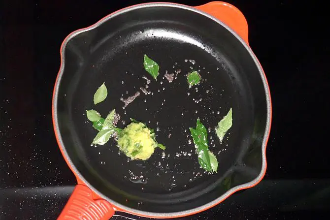 frying ginger to make batata vada stuffing