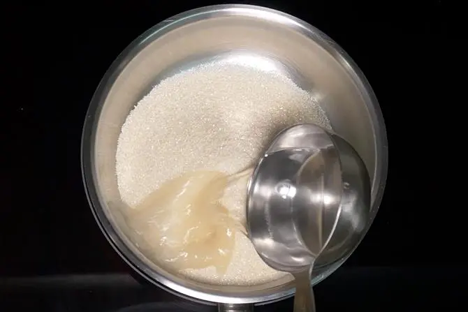 making sugar syrup to make mysore pak
