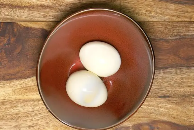 boiled eggs in a bowl to make egg mayo sandwich