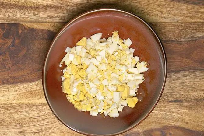 Chopped eggs in a bowl