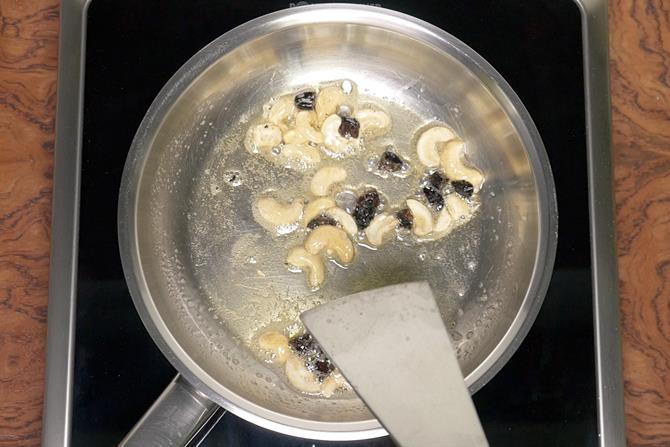 add ghee to the hot pan, Add cashews