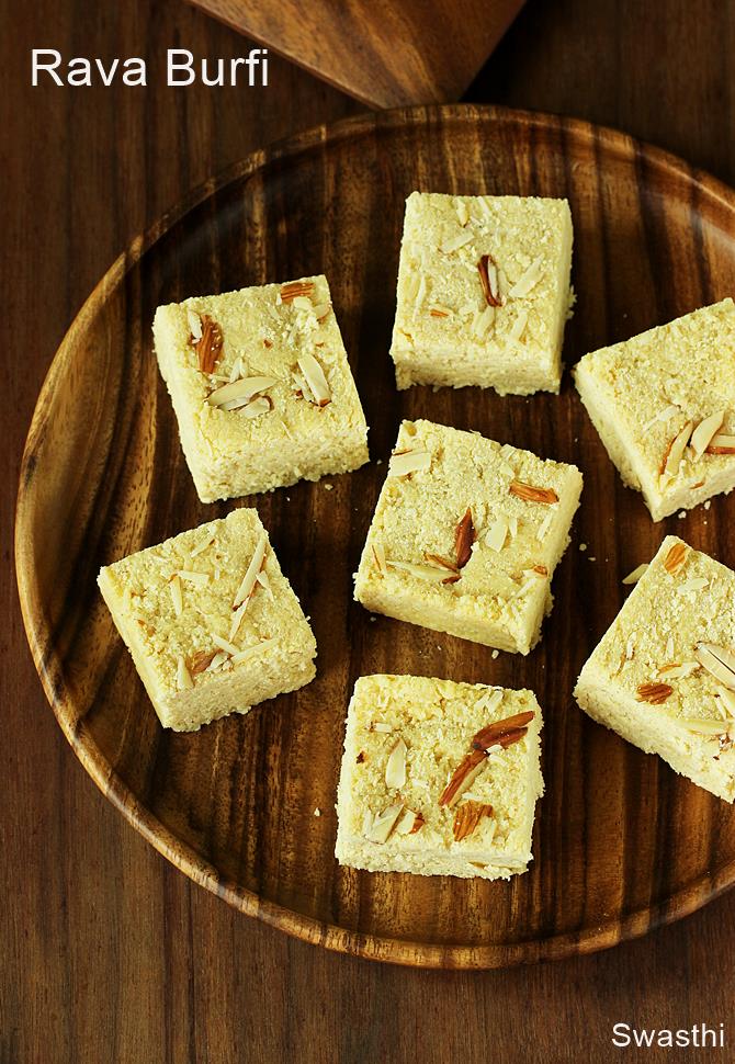 Rava Burfi Recipe (Suji Barfi) - Swasthi's Recipes