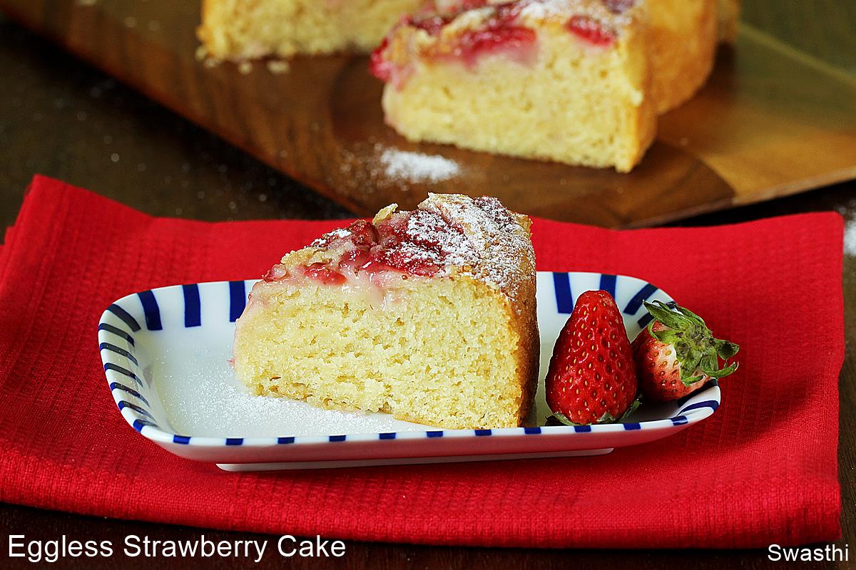 Eggless Strawberry Cake Recipe   Swasthi s Recipes - 71