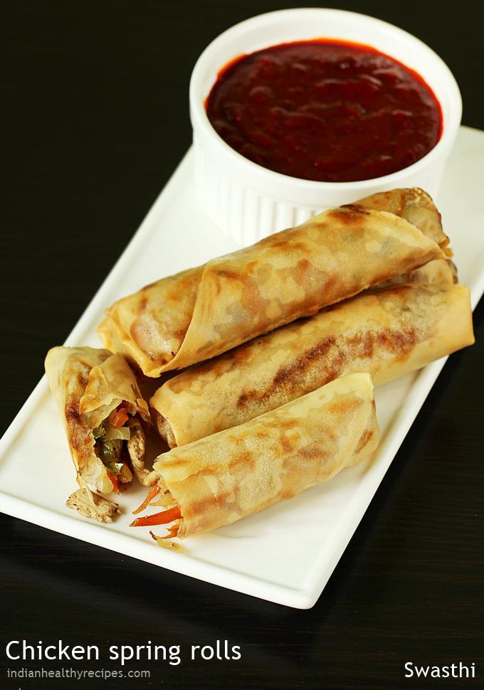 Chicken Spring Rolls Recipe - Swasthi's Recipes