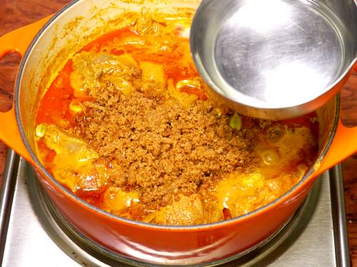 fried onions and water