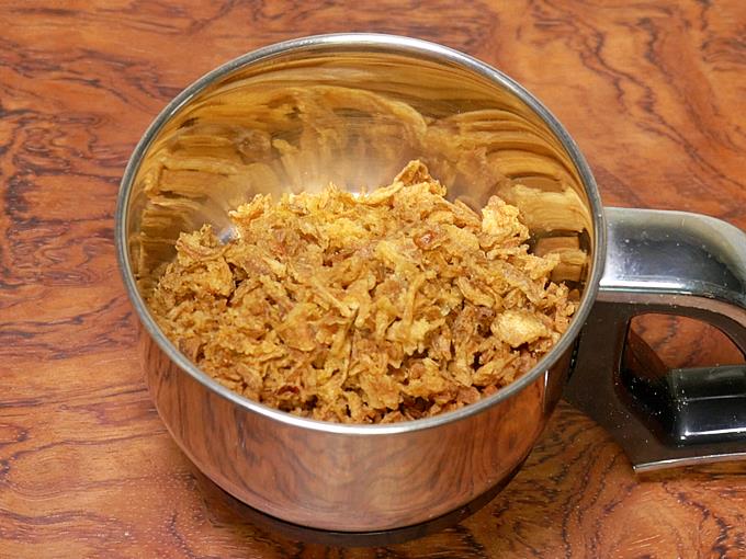 transferring fried onions to blender