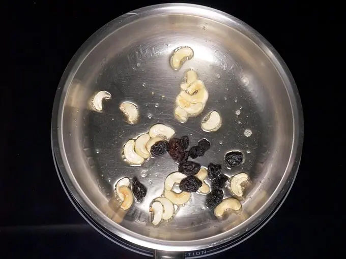 frying raisins to make aval payasam