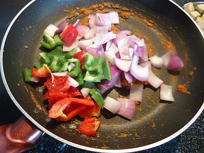 add cubed onions and bell peppers