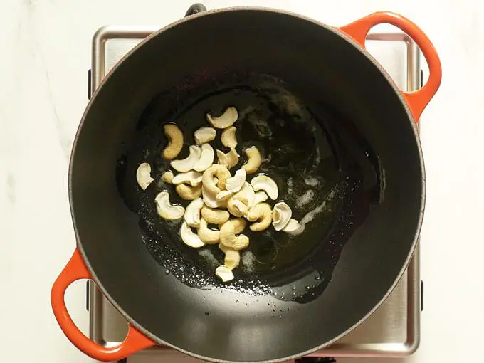 frying cashews to make rava kesari recipe