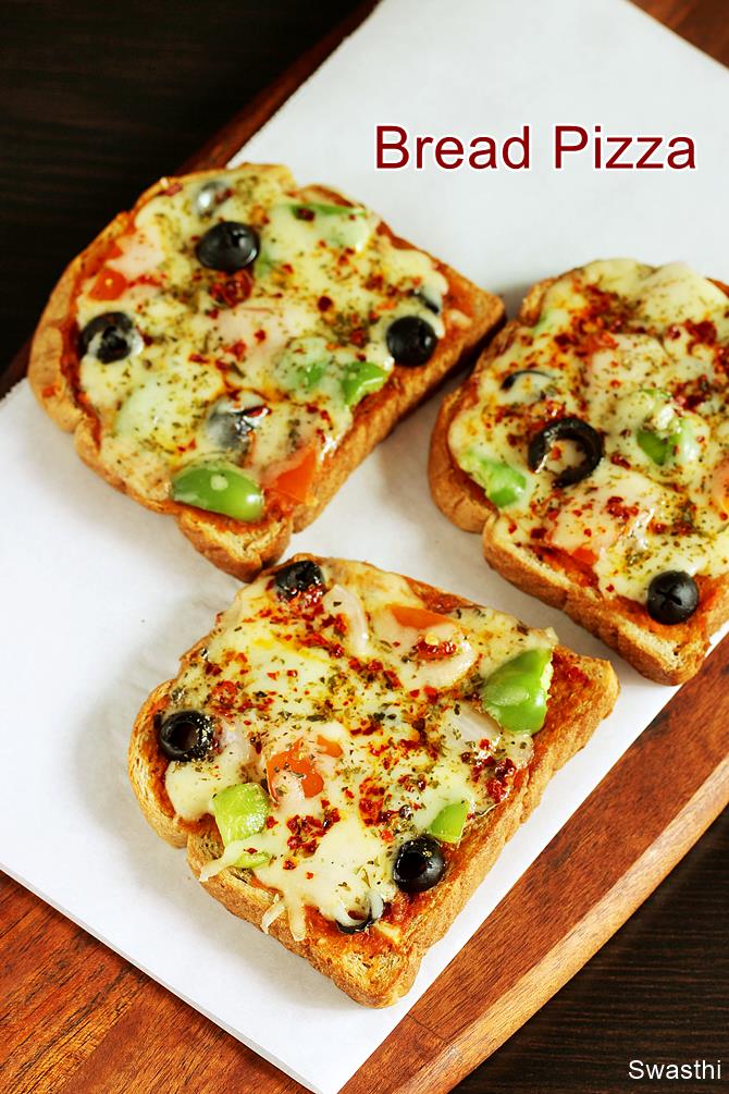 Bread pizza recipe  How to make bread pizza - Swasthi's 