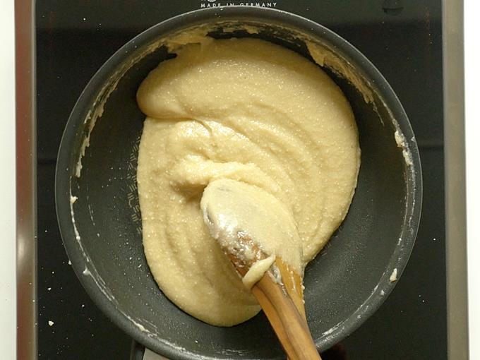 mixture leaves the pan
