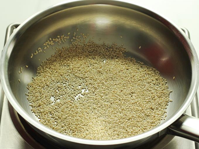 Dry roast sesame seeds